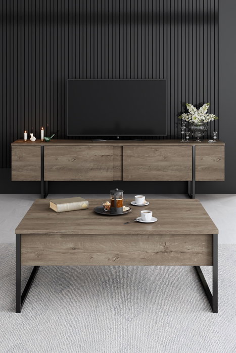 Hanah Home Conjunto Muebles Salón Nogal Negro - Consola 160cm, Soporte TV 180cm, Mesa Centro 90cm